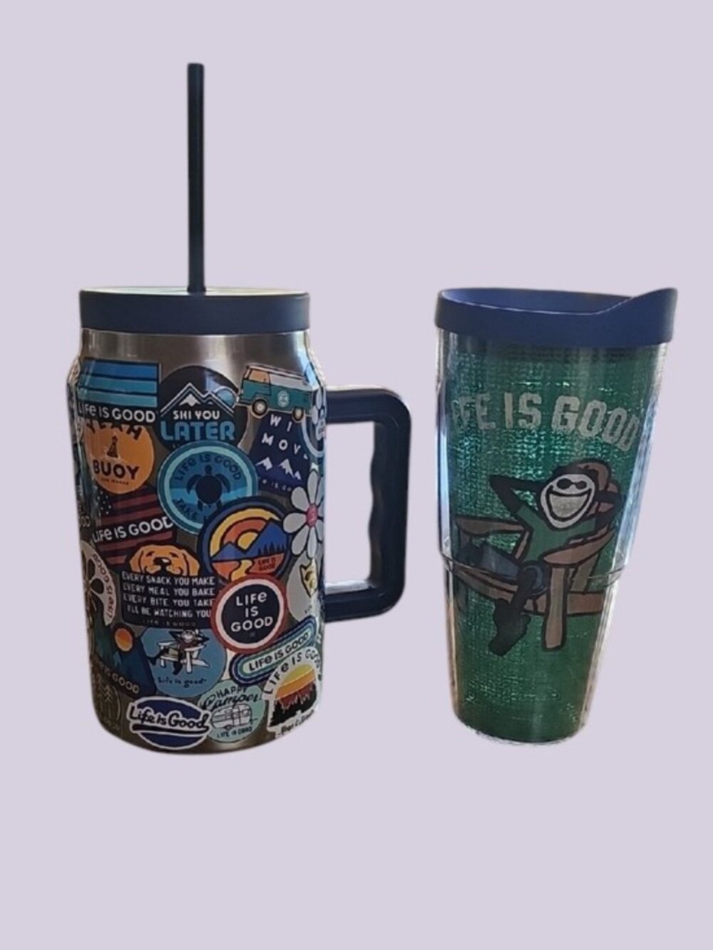 Life Is Good Sticker-Pattern Stainless Travel Mug & Jake Adirondack Tumbler Set - Picture 2 of 13